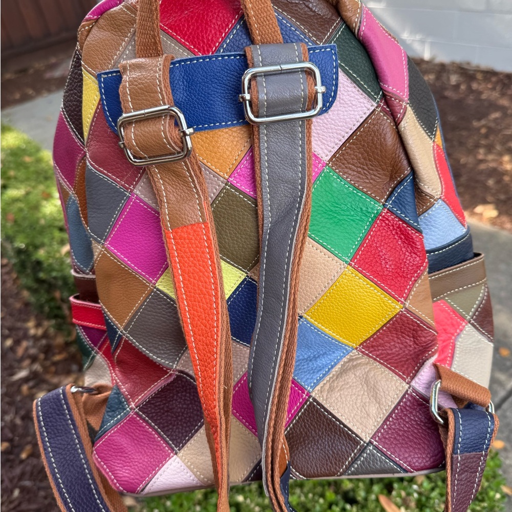 Colorful Patchwork Leather Backpack - image 5